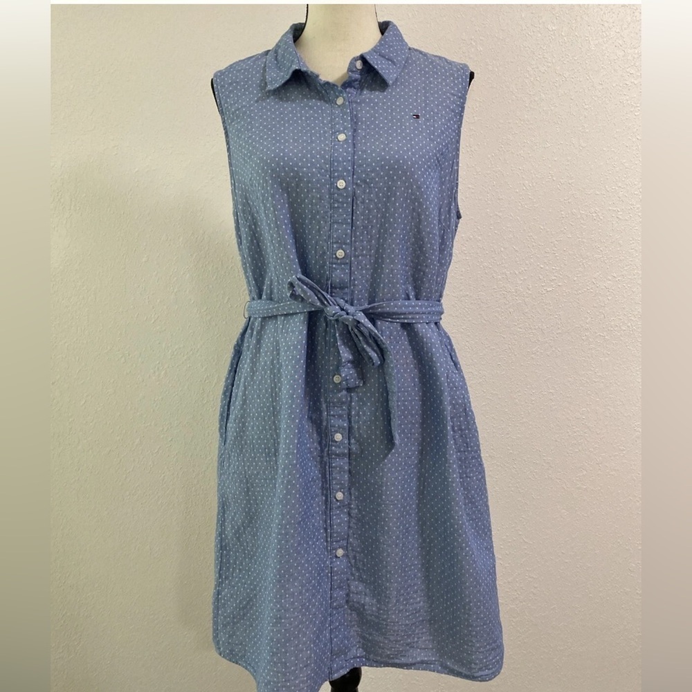 Tommy Hilfiger Blue Sleeveless Mini Dress-SZ 14W
Pit to pit 17”
Length 36”
CK